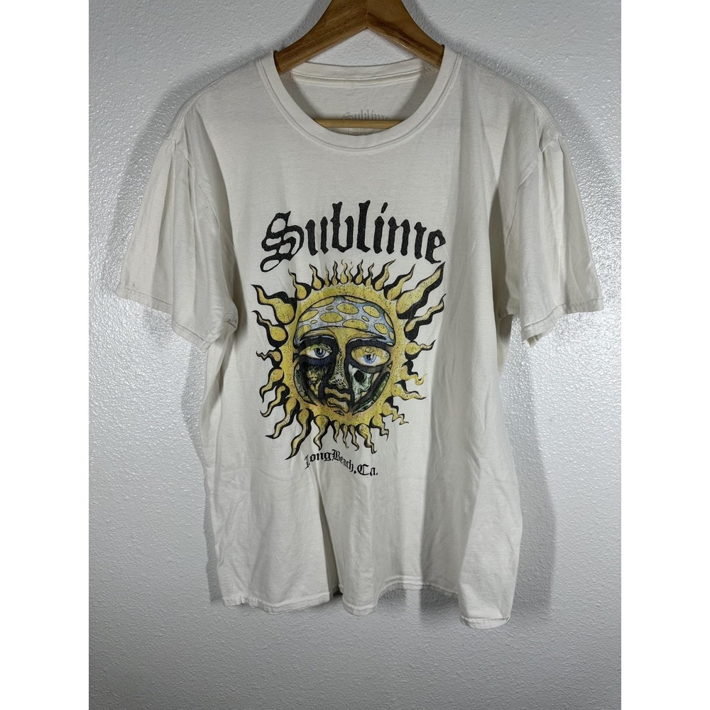 Sublime Shirt Mens Large White Sun Logo Long Beach CA Band Tee Rock Graphic